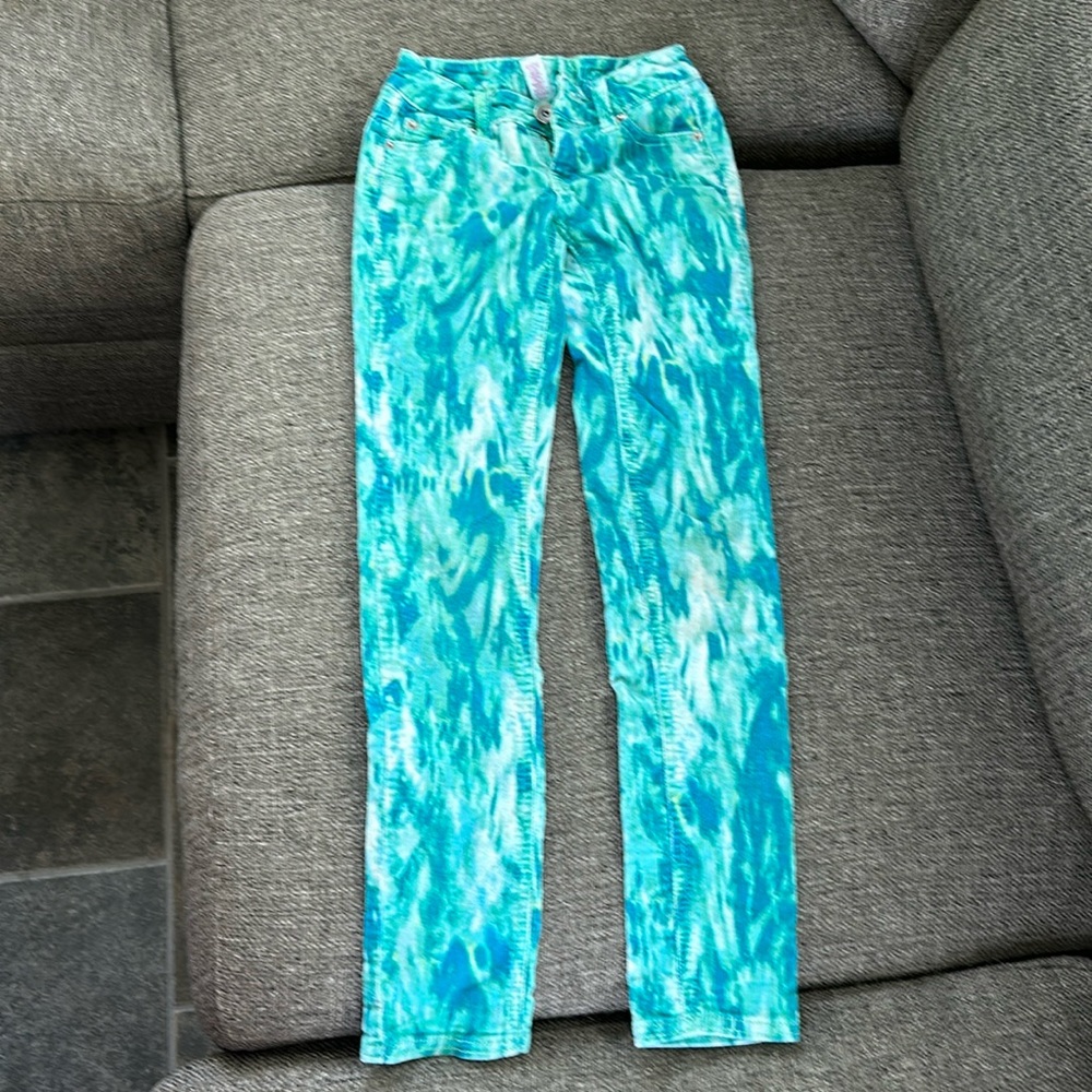 Justice Premium Girls Blue Green tie dye Corduroy Jeans size 10 Slim